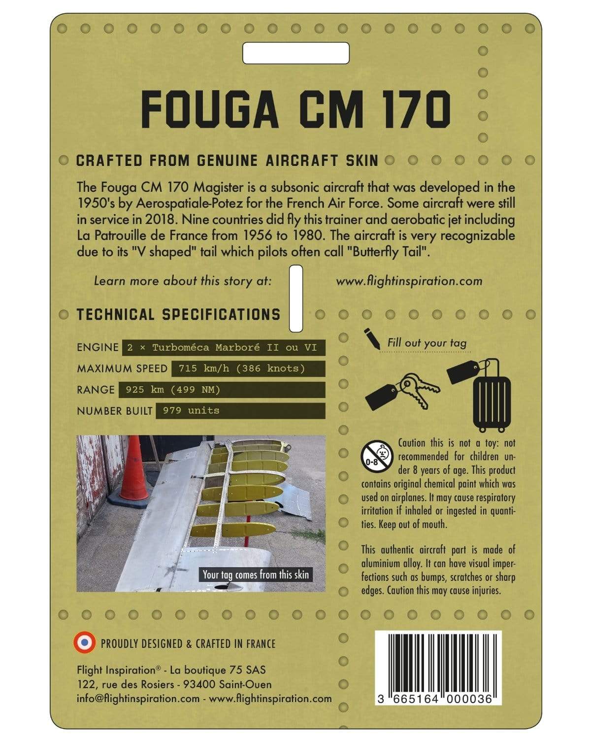 Blister solo verso pour Porte-Clé Aéro Fouga CM-170 - Flight inspiration.com