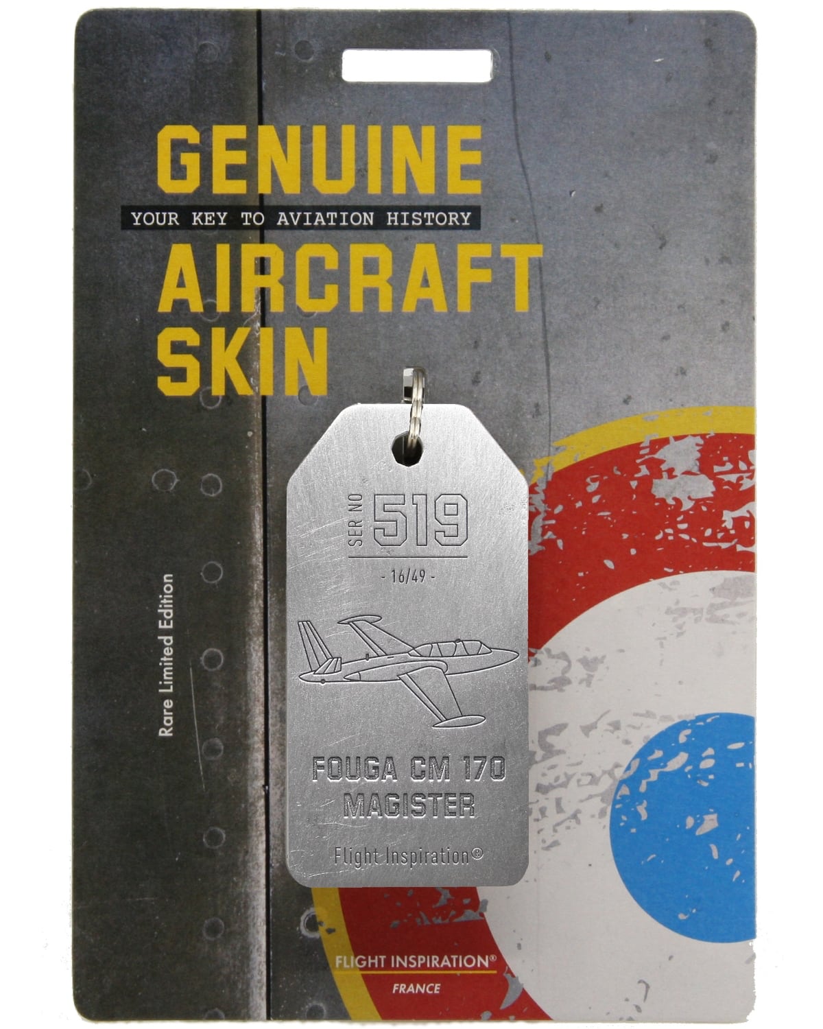 Fouga CM-170 Engraved - 1 side - Aluminium Satinated & White Stripe
