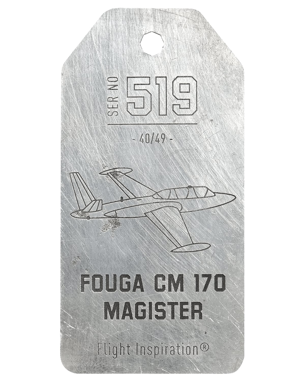 Fouga CM-170 Engraved - 1 side - Aluminium Satinated & White Stripe