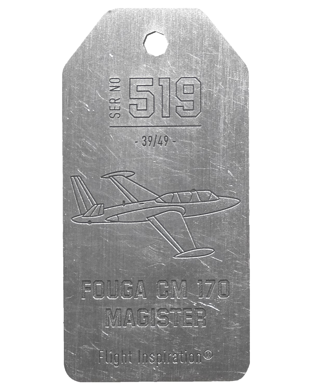 Fouga CM-170 Engraved - 1 side - Aluminium Satinated & White Stripe
