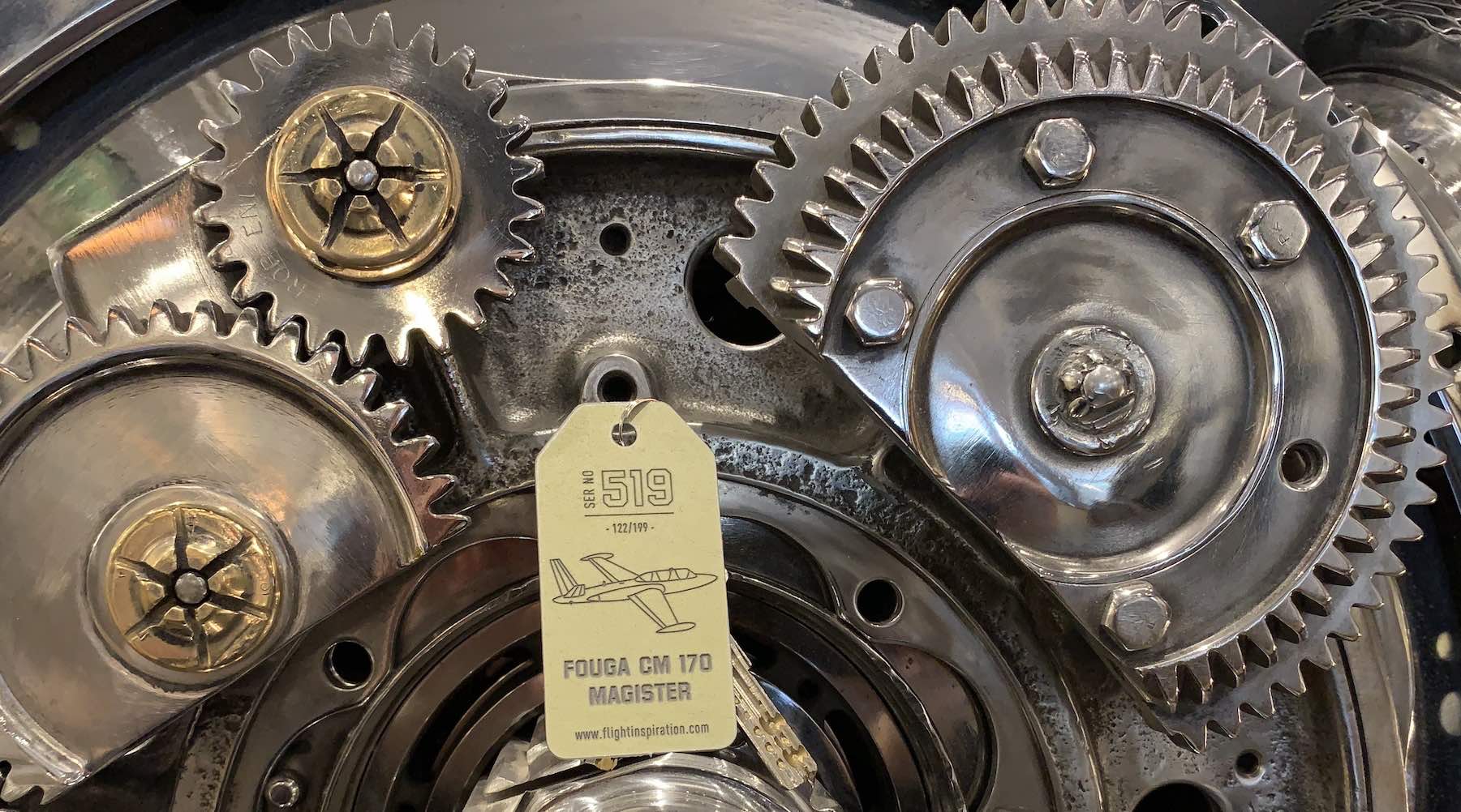 Fouga CM-170 Magister Aircraft Skin Keychain display on a Pratt & Whitney radial engine by Flight Inspiration® - France