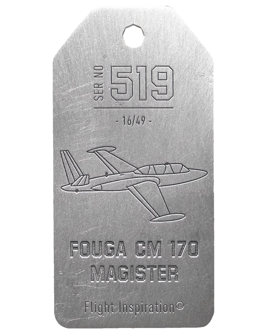 Fouga CM-170 Engraved - 1 side - Aluminium Satinated & White Stripe